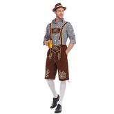 The Munich Oktoberfest Men Black Plaid Top Brown Pants Hat 3 Pics/Set Cosplay Outfits Halloween Party Suit